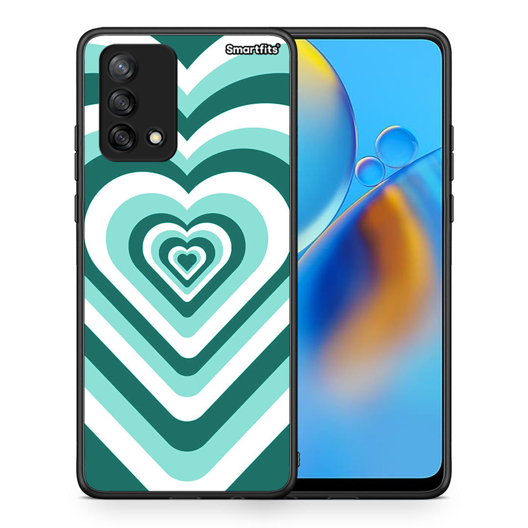 Θήκη Oppo A74 4G Green Hearts από τη Smartfits με σχέδιο στο πίσω μέρος και μαύρο περίβλημα | Oppo A74 4G Green Hearts case with colorful back and black bezels