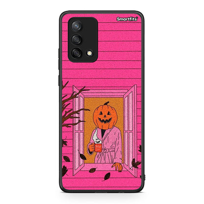 Oppo A74 4G Halloween Pumpkin Lady Θήκη από τη Smartfits με σχέδιο στο πίσω μέρος και μαύρο περίβλημα | Smartphone case with colorful back and black bezels by Smartfits
