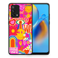 Thumbnail for Θήκη Oppo A74 4G Hippie Love από τη Smartfits με σχέδιο στο πίσω μέρος και μαύρο περίβλημα | Oppo A74 4G Hippie Love case with colorful back and black bezels