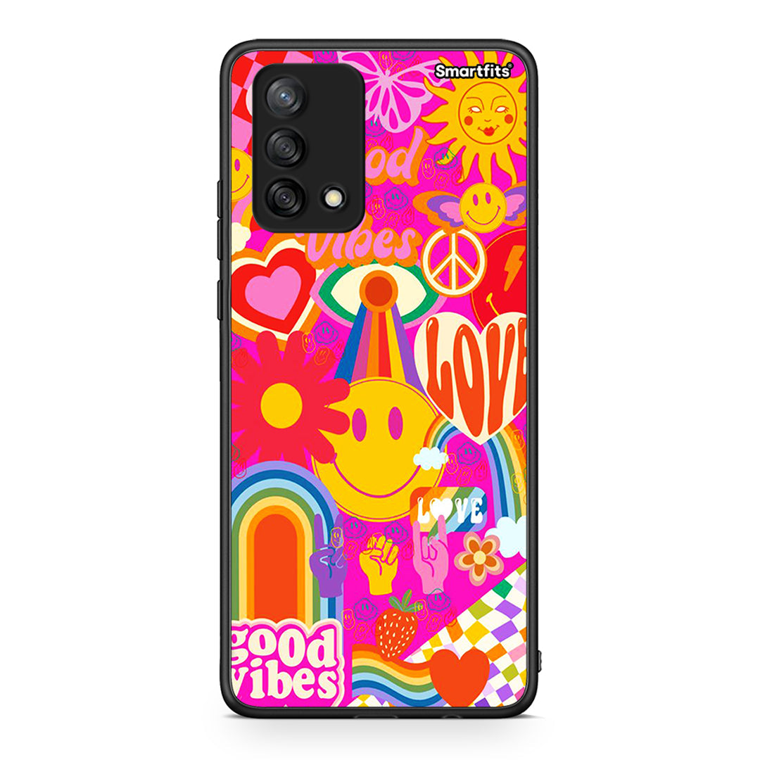 Oppo A74 4G Hippie Love θήκη από τη Smartfits με σχέδιο στο πίσω μέρος και μαύρο περίβλημα | Smartphone case with colorful back and black bezels by Smartfits