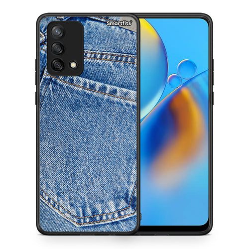 Θήκη Oppo A74 4G Jeans Pocket από τη Smartfits με σχέδιο στο πίσω μέρος και μαύρο περίβλημα | Oppo A74 4G Jeans Pocket case with colorful back and black bezels