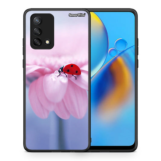 Θήκη Oppo A74 4G Ladybug Flower από τη Smartfits με σχέδιο στο πίσω μέρος και μαύρο περίβλημα | Oppo A74 4G Ladybug Flower case with colorful back and black bezels