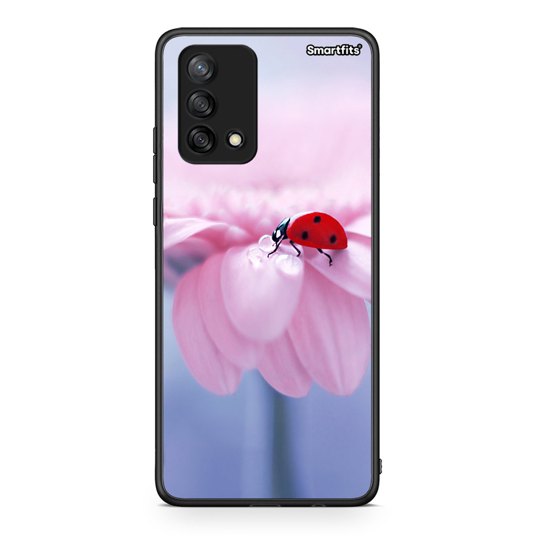 Oppo A74 4G Ladybug Flower θήκη από τη Smartfits με σχέδιο στο πίσω μέρος και μαύρο περίβλημα | Smartphone case with colorful back and black bezels by Smartfits