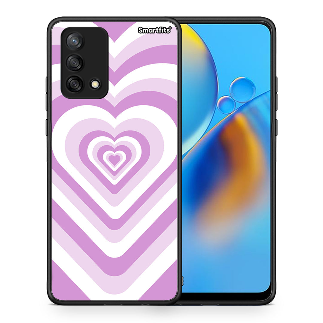 Θήκη Oppo A74 4G Lilac Hearts από τη Smartfits με σχέδιο στο πίσω μέρος και μαύρο περίβλημα | Oppo A74 4G Lilac Hearts case with colorful back and black bezels