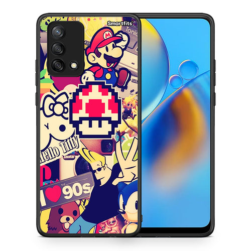 Θήκη Oppo A74 4G Love The 90s από τη Smartfits με σχέδιο στο πίσω μέρος και μαύρο περίβλημα | Oppo A74 4G Love The 90s case with colorful back and black bezels