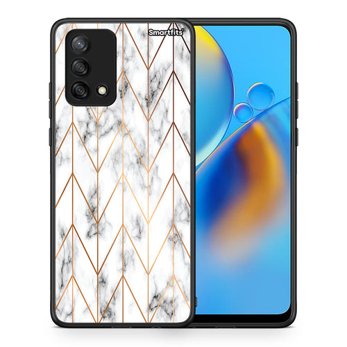 Θήκη Oppo A74 4G Gold Geometric Marble από τη Smartfits με σχέδιο στο πίσω μέρος και μαύρο περίβλημα | Oppo A74 4G Gold Geometric Marble case with colorful back and black bezels