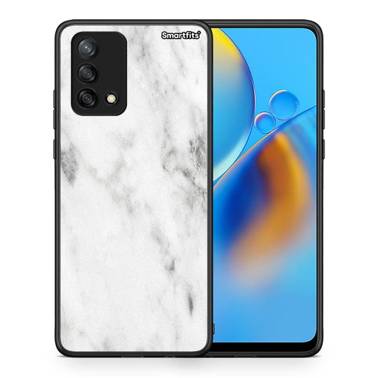 Θήκη Oppo A74 4G White Marble από τη Smartfits με σχέδιο στο πίσω μέρος και μαύρο περίβλημα | Oppo A74 4G White Marble case with colorful back and black bezels