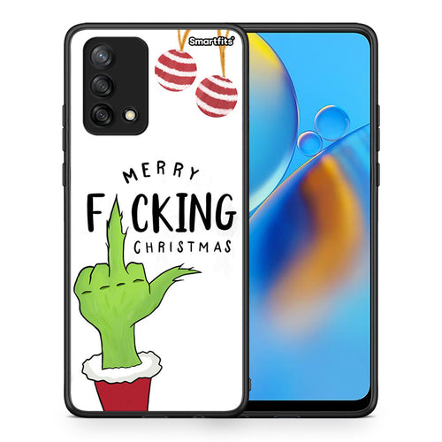 Θήκη Oppo A74 4G Merry F Xmas από τη Smartfits με σχέδιο στο πίσω μέρος και μαύρο περίβλημα | Oppo A74 4G Merry F Xmas case with colorful back and black bezels