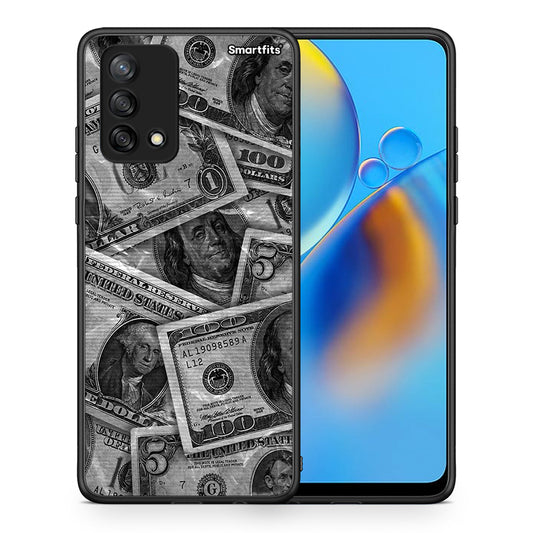 Θήκη Oppo A74 4G Money Dollars από τη Smartfits με σχέδιο στο πίσω μέρος και μαύρο περίβλημα | Oppo A74 4G Money Dollars case with colorful back and black bezels