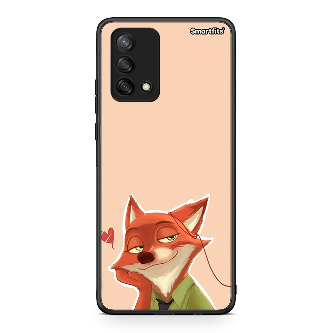 Oppo A74 4G Nick Wilde And Judy Hopps Love 1 θήκη από τη Smartfits με σχέδιο στο πίσω μέρος και μαύρο περίβλημα | Smartphone case with colorful back and black bezels by Smartfits