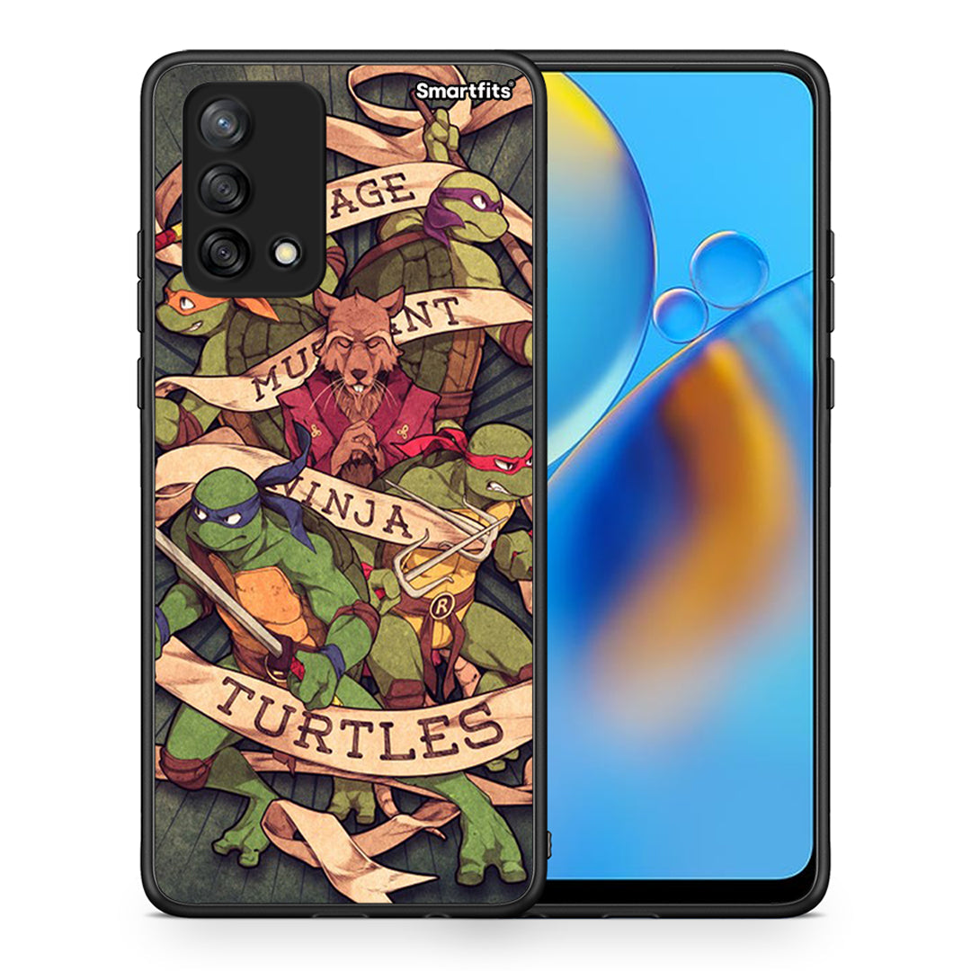 Θήκη Oppo A74 4G Ninja Turtles από τη Smartfits με σχέδιο στο πίσω μέρος και μαύρο περίβλημα | Oppo A74 4G Ninja Turtles case with colorful back and black bezels