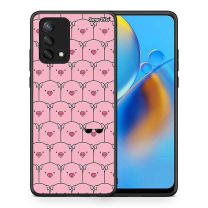 Θήκη Oppo A74 4G Pig Glasses από τη Smartfits με σχέδιο στο πίσω μέρος και μαύρο περίβλημα | Oppo A74 4G Pig Glasses case with colorful back and black bezels