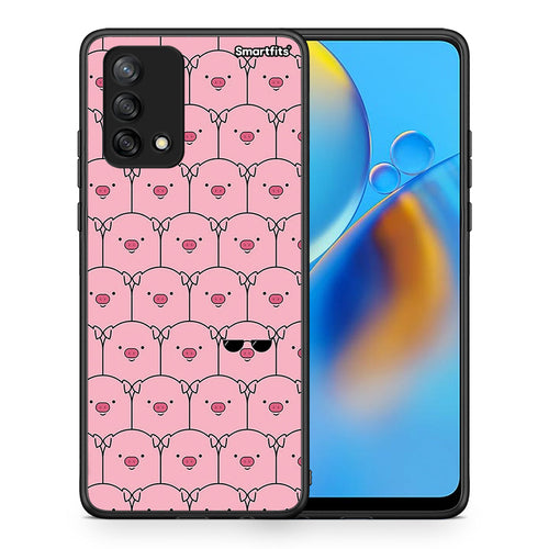 Θήκη Oppo A74 4G Pig Glasses από τη Smartfits με σχέδιο στο πίσω μέρος και μαύρο περίβλημα | Oppo A74 4G Pig Glasses case with colorful back and black bezels