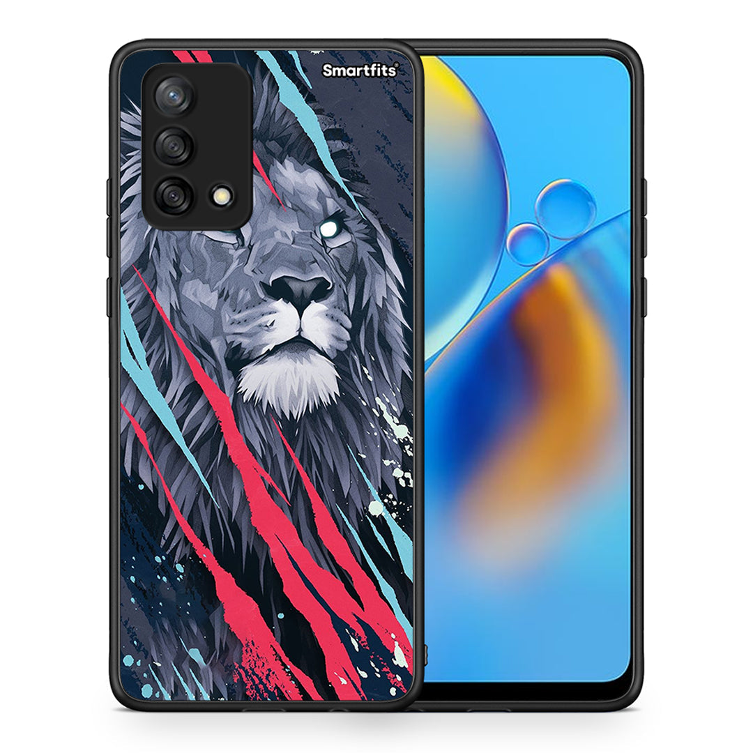 Θήκη Oppo A74 4G Lion Designer PopArt από τη Smartfits με σχέδιο στο πίσω μέρος και μαύρο περίβλημα | Oppo A74 4G Lion Designer PopArt case with colorful back and black bezels