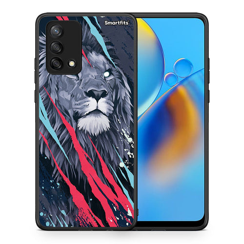 Θήκη Oppo A74 4G Lion Designer PopArt από τη Smartfits με σχέδιο στο πίσω μέρος και μαύρο περίβλημα | Oppo A74 4G Lion Designer PopArt case with colorful back and black bezels