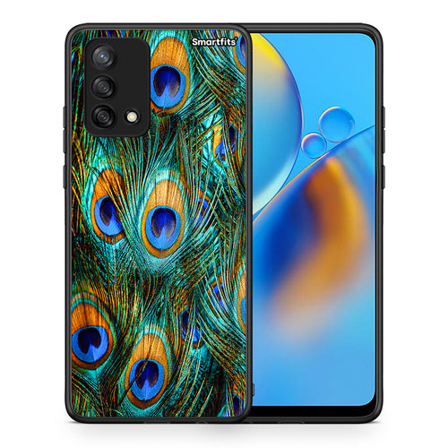 Θήκη Oppo A74 4G Real Peacock Feathers από τη Smartfits με σχέδιο στο πίσω μέρος και μαύρο περίβλημα | Oppo A74 4G Real Peacock Feathers case with colorful back and black bezels