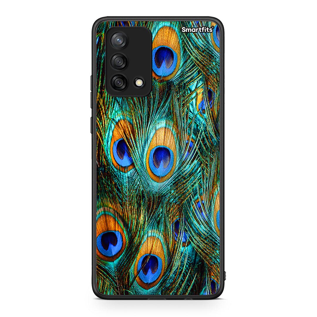 Oppo A74 4G Real Peacock Feathers θήκη από τη Smartfits με σχέδιο στο πίσω μέρος και μαύρο περίβλημα | Smartphone case with colorful back and black bezels by Smartfits
