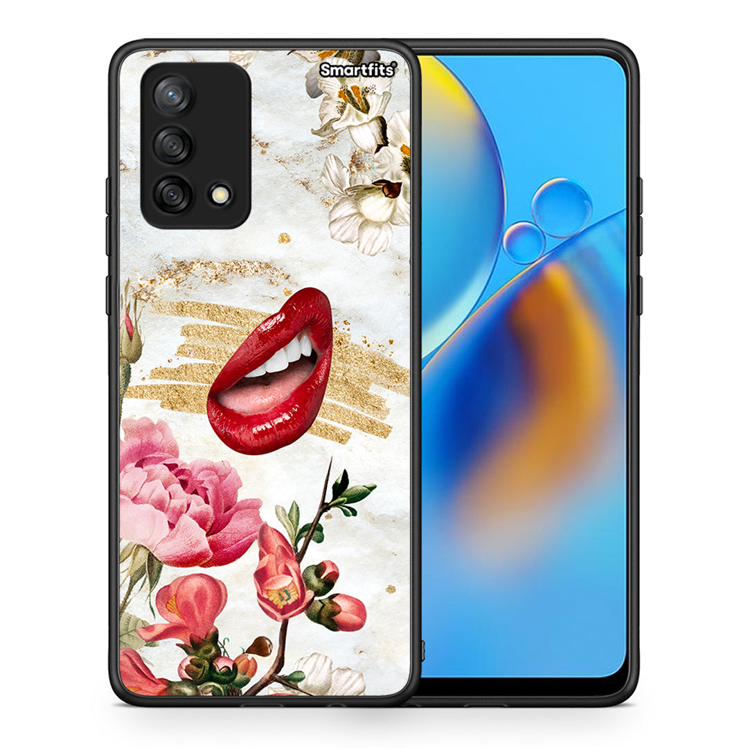 Θήκη Oppo A74 4G Red Lips από τη Smartfits με σχέδιο στο πίσω μέρος και μαύρο περίβλημα | Oppo A74 4G Red Lips case with colorful back and black bezels