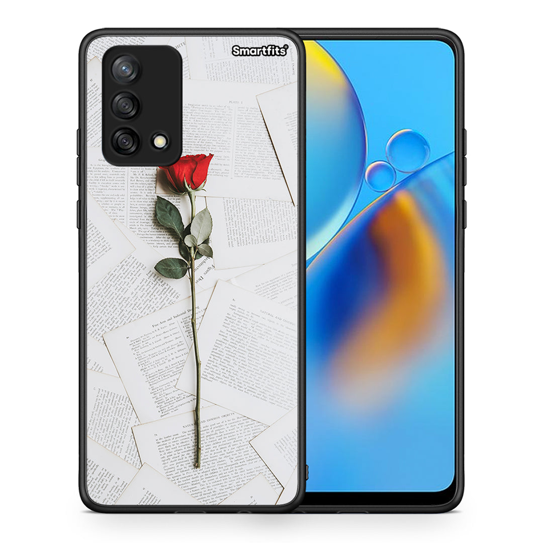Θήκη Oppo A74 4G Red Rose από τη Smartfits με σχέδιο στο πίσω μέρος και μαύρο περίβλημα | Oppo A74 4G Red Rose case with colorful back and black bezels