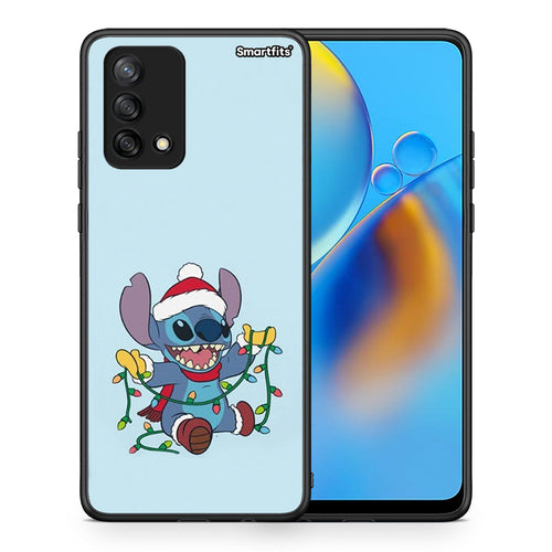 Θήκη Oppo A74 4G Santa Stich από τη Smartfits με σχέδιο στο πίσω μέρος και μαύρο περίβλημα | Oppo A74 4G Santa Stich case with colorful back and black bezels