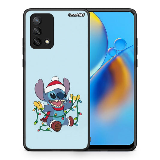 Θήκη Oppo A74 4G Santa Stich από τη Smartfits με σχέδιο στο πίσω μέρος και μαύρο περίβλημα | Oppo A74 4G Santa Stich case with colorful back and black bezels