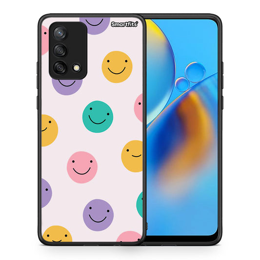 Θήκη Oppo A74 4G Smiley Faces από τη Smartfits με σχέδιο στο πίσω μέρος και μαύρο περίβλημα | Oppo A74 4G Smiley Faces case with colorful back and black bezels