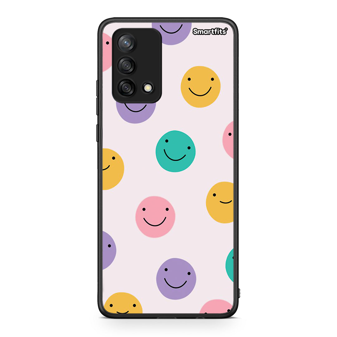 Oppo A74 4G Smiley Faces θήκη από τη Smartfits με σχέδιο στο πίσω μέρος και μαύρο περίβλημα | Smartphone case with colorful back and black bezels by Smartfits
