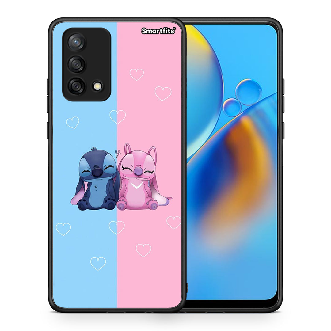 Θήκη Oppo A74 4G Stitch And Angel από τη Smartfits με σχέδιο στο πίσω μέρος και μαύρο περίβλημα | Oppo A74 4G Stitch And Angel case with colorful back and black bezels