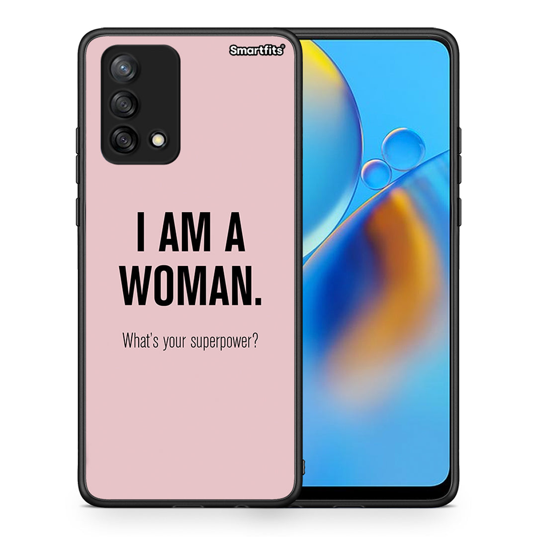 Θήκη Oppo A74 4G Superpower Woman από τη Smartfits με σχέδιο στο πίσω μέρος και μαύρο περίβλημα | Oppo A74 4G Superpower Woman case with colorful back and black bezels