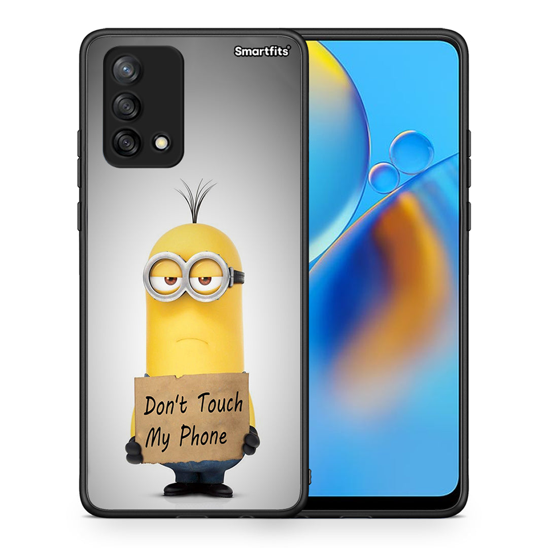 Θήκη Oppo A74 4G Minion Text από τη Smartfits με σχέδιο στο πίσω μέρος και μαύρο περίβλημα | Oppo A74 4G Minion Text case with colorful back and black bezels