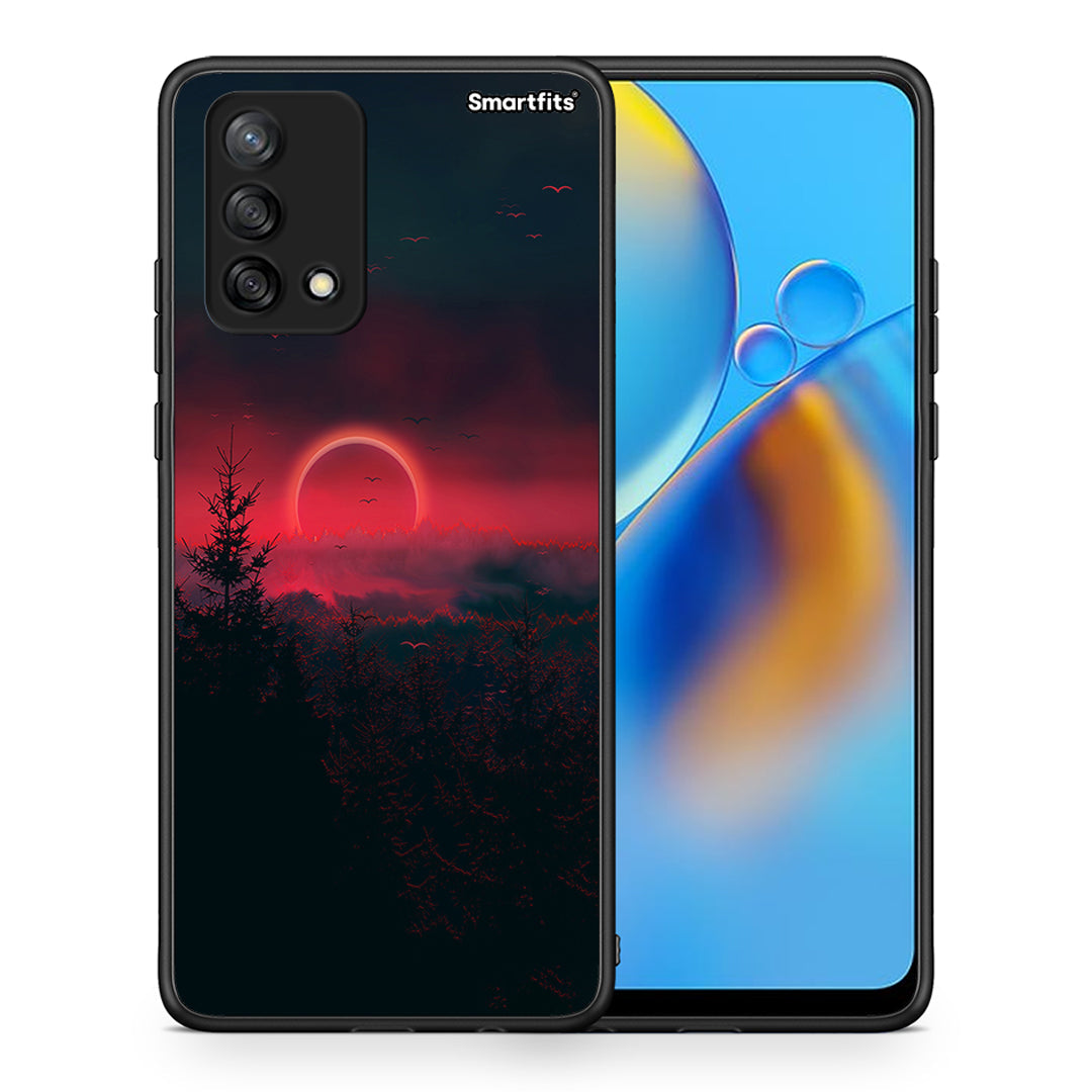 Θήκη Oppo A74 4G Sunset Tropic από τη Smartfits με σχέδιο στο πίσω μέρος και μαύρο περίβλημα | Oppo A74 4G Sunset Tropic case with colorful back and black bezels