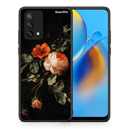 Θήκη Oppo A74 4G Vintage Roses από τη Smartfits με σχέδιο στο πίσω μέρος και μαύρο περίβλημα | Oppo A74 4G Vintage Roses case with colorful back and black bezels