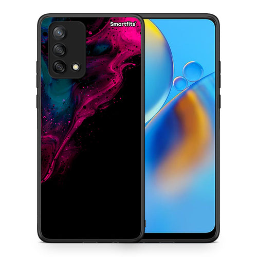 Θήκη Oppo A74 4G Pink Black Watercolor από τη Smartfits με σχέδιο στο πίσω μέρος και μαύρο περίβλημα | Oppo A74 4G Pink Black Watercolor case with colorful back and black bezels
