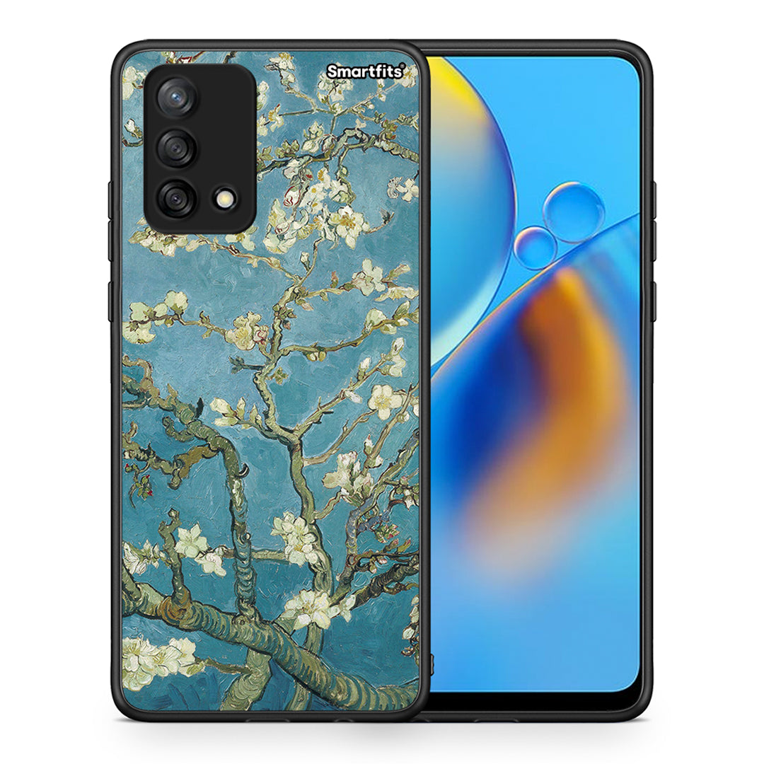 Θήκη Oppo A74 4G White Blossoms από τη Smartfits με σχέδιο στο πίσω μέρος και μαύρο περίβλημα | Oppo A74 4G White Blossoms case with colorful back and black bezels