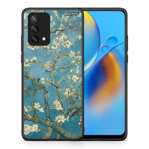 Θήκη Oppo A74 4G White Blossoms από τη Smartfits με σχέδιο στο πίσω μέρος και μαύρο περίβλημα | Oppo A74 4G White Blossoms case with colorful back and black bezels