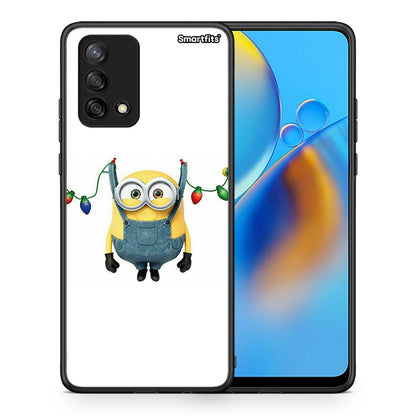 Θήκη Oppo A74 4G Xmas Minion Lights από τη Smartfits με σχέδιο στο πίσω μέρος και μαύρο περίβλημα | Oppo A74 4G Xmas Minion Lights case with colorful back and black bezels