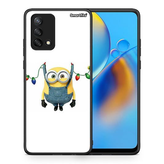 Θήκη Oppo A74 4G Xmas Minion Lights από τη Smartfits με σχέδιο στο πίσω μέρος και μαύρο περίβλημα | Oppo A74 4G Xmas Minion Lights case with colorful back and black bezels