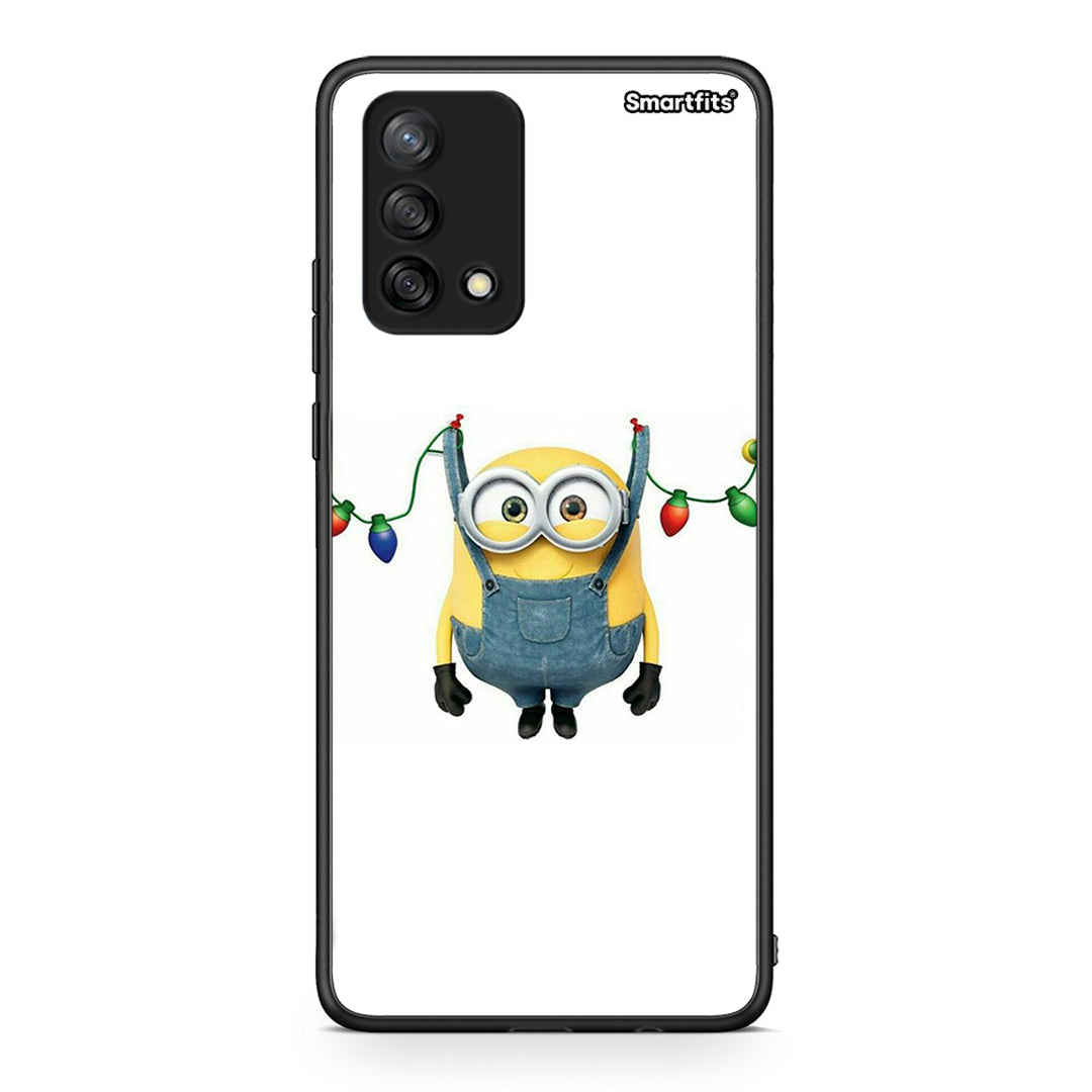 Oppo A74 4G Xmas Minion Lights θήκη από τη Smartfits με σχέδιο στο πίσω μέρος και μαύρο περίβλημα | Smartphone case with colorful back and black bezels by Smartfits