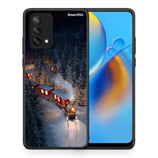 Θήκη Oppo A74 4G Xmas Train από τη Smartfits με σχέδιο στο πίσω μέρος και μαύρο περίβλημα | Oppo A74 4G Xmas Train case with colorful back and black bezels