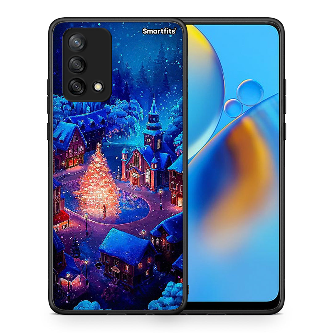 Θήκη Oppo A74 4G Xmas Village από τη Smartfits με σχέδιο στο πίσω μέρος και μαύρο περίβλημα | Oppo A74 4G Xmas Village case with colorful back and black bezels