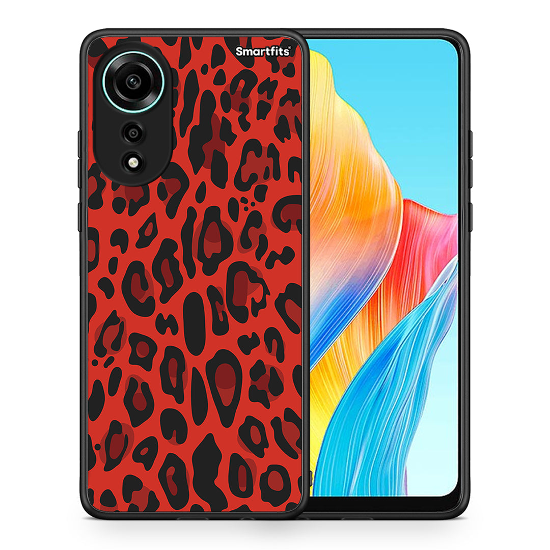 Θήκη Oppo A78 4G Red Leopard Animal από τη Smartfits με σχέδιο στο πίσω μέρος και μαύρο περίβλημα | Oppo A78 4G Red Leopard Animal case with colorful back and black bezels