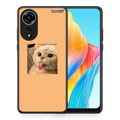 Θήκη Oppo A78 4G Cat Tongue από τη Smartfits με σχέδιο στο πίσω μέρος και μαύρο περίβλημα | Oppo A78 4G Cat Tongue case with colorful back and black bezels