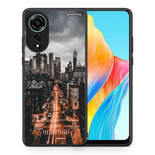 Θήκη Oppo A78 4G City Lights από τη Smartfits με σχέδιο στο πίσω μέρος και μαύρο περίβλημα | Oppo A78 4G City Lights case with colorful back and black bezels