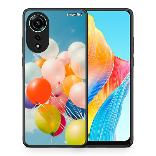 Θήκη Oppo A78 4G Colorful Balloons από τη Smartfits με σχέδιο στο πίσω μέρος και μαύρο περίβλημα | Oppo A78 4G Colorful Balloons case with colorful back and black bezels