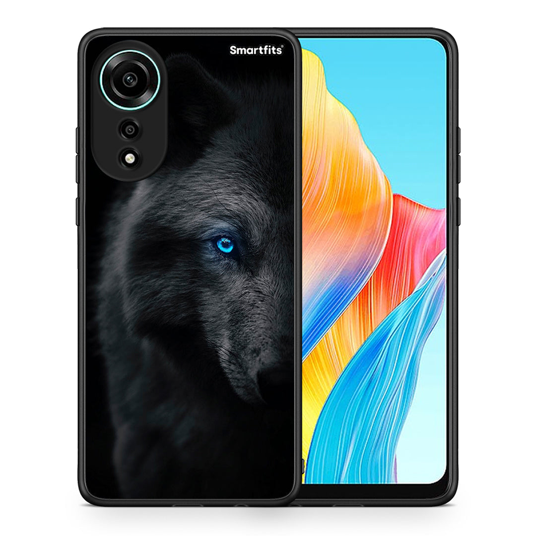 Θήκη Oppo A78 4G Dark Wolf από τη Smartfits με σχέδιο στο πίσω μέρος και μαύρο περίβλημα | Oppo A78 4G Dark Wolf case with colorful back and black bezels