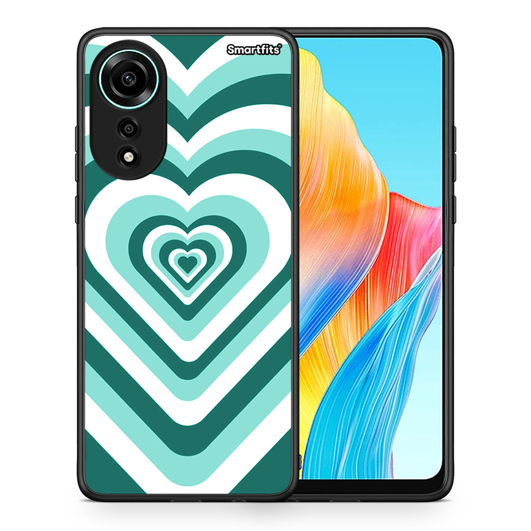 Θήκη Oppo A78 4G Green Hearts από τη Smartfits με σχέδιο στο πίσω μέρος και μαύρο περίβλημα | Oppo A78 4G Green Hearts case with colorful back and black bezels