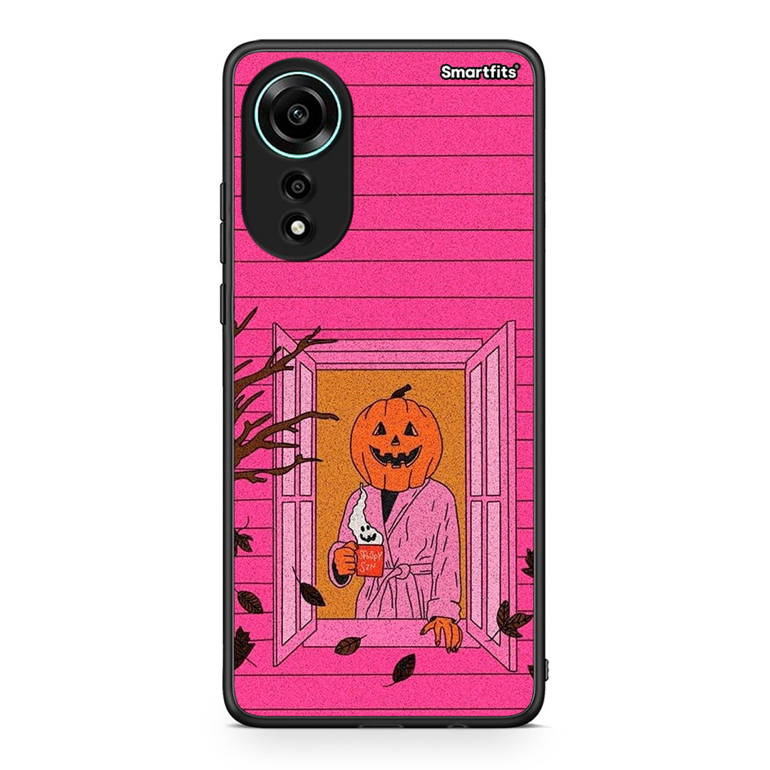 Oppo A78 4G Halloween Pumpkin Lady Θήκη από τη Smartfits με σχέδιο στο πίσω μέρος και μαύρο περίβλημα | Smartphone case with colorful back and black bezels by Smartfits