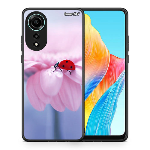 Θήκη Oppo A78 4G Ladybug Flower από τη Smartfits με σχέδιο στο πίσω μέρος και μαύρο περίβλημα | Oppo A78 4G Ladybug Flower case with colorful back and black bezels