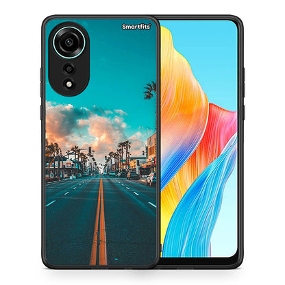 Θήκη Oppo A78 4G City Landscape από τη Smartfits με σχέδιο στο πίσω μέρος και μαύρο περίβλημα | Oppo A78 4G City Landscape case with colorful back and black bezels