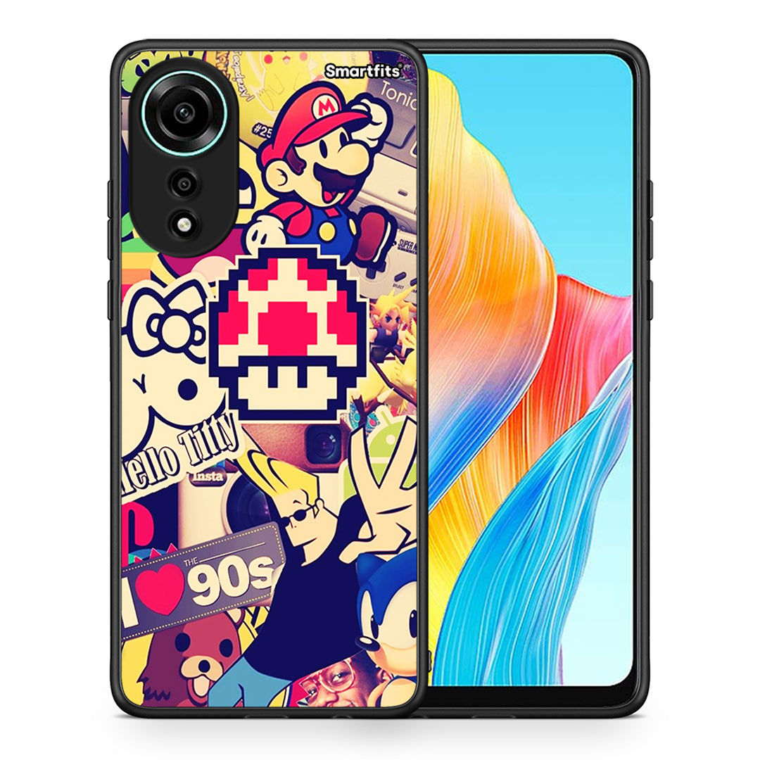 Θήκη Oppo A78 4G Love The 90s από τη Smartfits με σχέδιο στο πίσω μέρος και μαύρο περίβλημα | Oppo A78 4G Love The 90s case with colorful back and black bezels